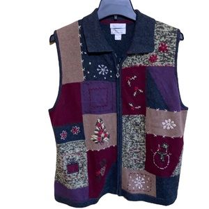 Vintage Christopher&Banks Hand Embroidered Holiday Festive Vest - XL